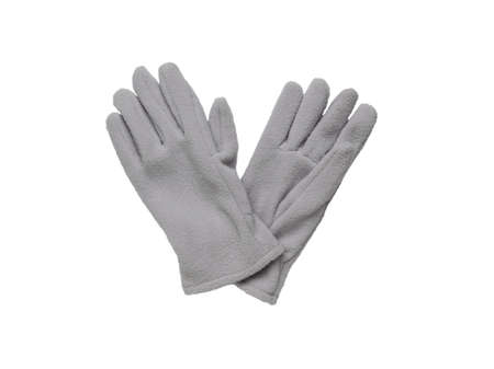 A pair of warm fleece gloves insulated on a white background. A stylish accessory for cold weather.の写真素材