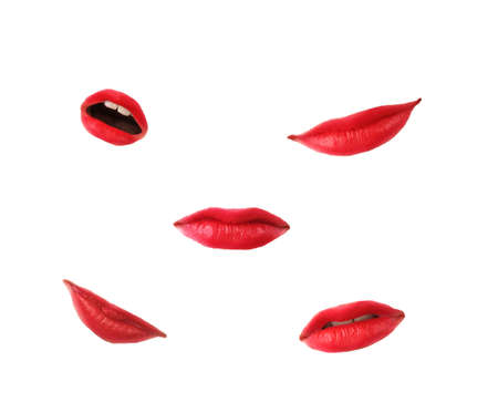 Several types of bright girlish lips isolated on a white background. The concept of beauty.の写真素材