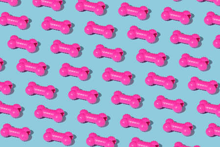 A pattern of rubber toys for a dog in the shape of a bone. Accessories for pets.