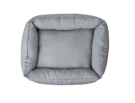 Top view of a gray dog bed isolated on a white background. Accessories for pets.の写真素材