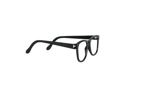 The frame of classic black glasses is isolated on a white background. Accessories for improving vision.の写真素材