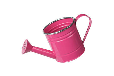 Bright red garden watering can isolated on a white background. A tool for watering plants.の写真素材