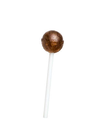 Dark brown lollipop isolated on a white background. A popular delicious candy. minimal concept. sweet candies.の写真素材