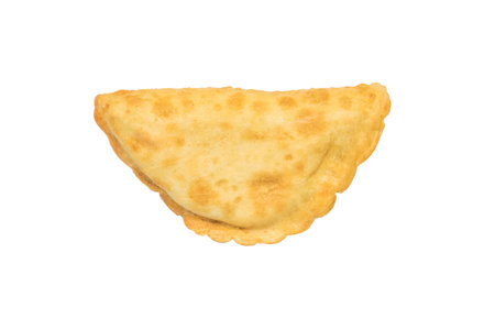 Freshly baked meat pie isolated on a white background. The minimum concept of bakery products with meat.の写真素材