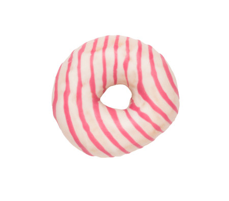 Striped glazed donut isolated on a white background. Popular delicious pastries.の写真素材