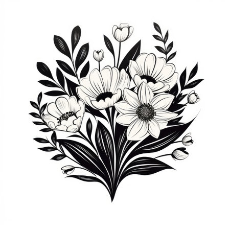 Beautiful spring bouquet of flowers on a white background. Icon on white.の素材