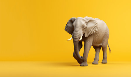 A large elephant walking on a yellow background. A place for your text.の素材