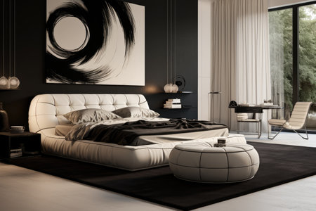 Modern bedroom in black and white style. The design of the recreation room.の素材
