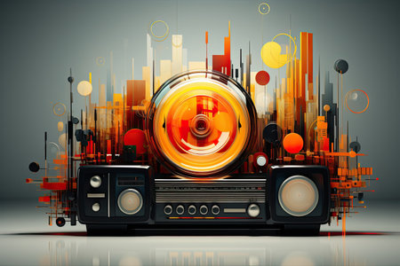 Stylish radio receiver on an abstract background. The concept of a music lover.の素材