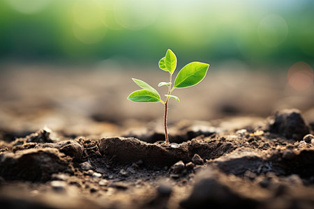 A small green sprout poking out of the ground. The concept of starting a new life.の素材