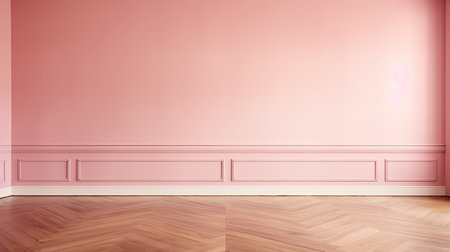 An empty room with wooden floors and pink walls. The interior template.の素材