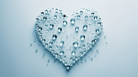 Transparent heart in raindrops on a light background. The concept of life and love.の素材
