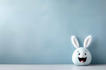 A minimalistic Easter bunny on a blue background. Easter concept.の素材