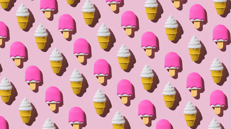 A pattern of two popular types of ice cream on a pink background. Summer concept.