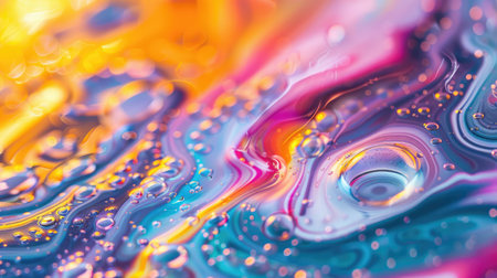 Background of a spreading multicolored oily liquid. The concept of research. The brightness of the colors.の素材