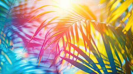 Summer background of tropical plants in rainbow color. The concept of summer holidays.の素材