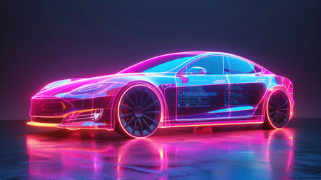 3 rendering of an ultra-modern electric car. The concept of cars of the future.の素材
