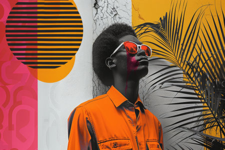 A creative collage of a dark-skinned man on an abstract background. A collage of contemporary art.の素材