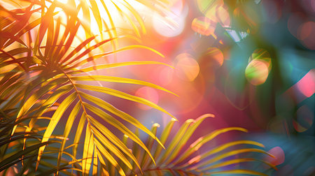 A tropical forest in multicolored sunlight. The concept of summer holidays.の素材