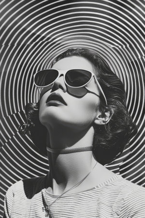 Monochrome art collage of a girl on a spiral background. A collage of contemporary art.の素材