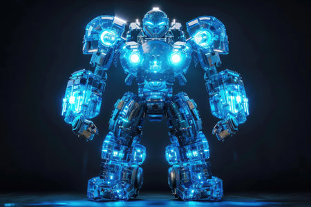 A big glowing ultra-modern android robot. Humanoid robots of the future.の素材
