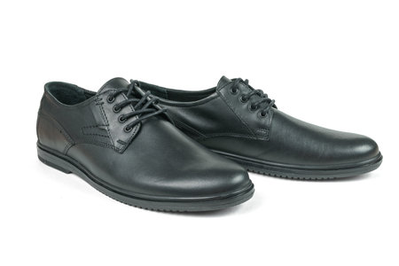 Elegant Black Leather Dress Shoes for Men - Formal Office Wear Footwear with Lace-Up Designの写真素材