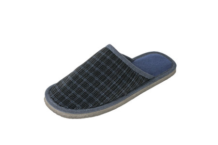 Comfortable Blue and Gray Plaid Indoor Slipper for Cozy Home Wearの写真素材