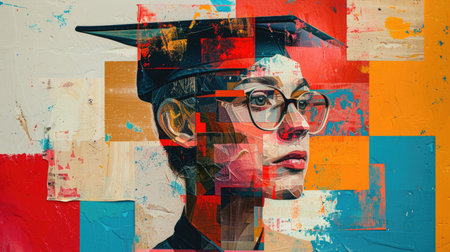 Colorful Abstract Graduation Portrait: Artistic Representation of Academic Achievementの素材