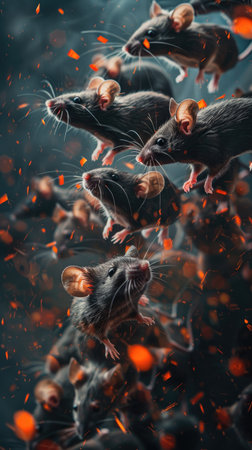 Dramatic Swarm of Mice with Fiery Sparks in Motion - Stunning Wildlife Photographyの素材