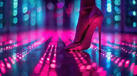 Glamorous High Heel in Neon Lights with Bokeh Background - Fashion Night Life Vibesの素材