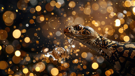 Colorful Snake with Sparkling Bokeh Background Wildlife Stock Photographyの素材