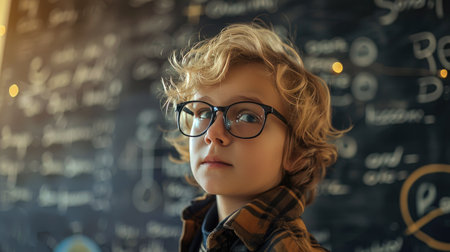 Curious Child with Glasses in Classroom, Learning and Education Conceptの素材