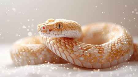 Elegant Albino Snake Coiled Amidst Sparkling Lights - Close-up Shotの素材