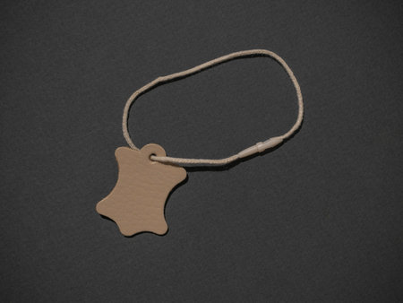 Tan Leather Tag with String on Dark Background - Minimalist Design, Blank Labelの写真素材