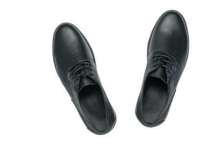 Black Leather Formal Shoes - Top View, Isolated Pair for Elegant Office and Casual Wearの写真素材