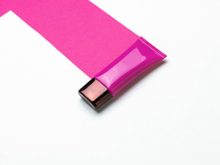 Minimal Pink Cosmetic Tube on White and Pink Background - Modern Skincare Productの写真素材
