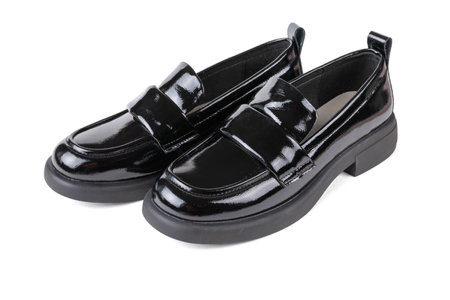 Glossy Black Leather Loafers for Casual and Formal Wearの写真素材