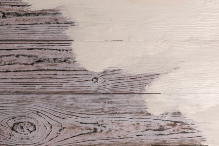 White Paint on Weathered Wooden Planks - Rustic DIY Art and Craft Backgroundの写真素材