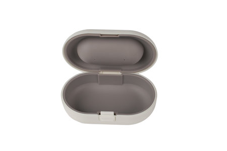 Modern Minimalist White Earbud Case with Hinged Lidの写真素材