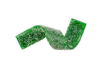 Vibrant Green Sugar-Coated Candy Ribbon Against White Background in High-Resolution Stock Photoの写真素材