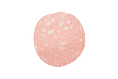 Close-Up of Round Sliced Bologna with White Specksの写真素材