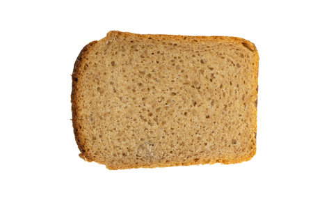Close-Up of Single Slice of Whole Wheat Bread on White Background