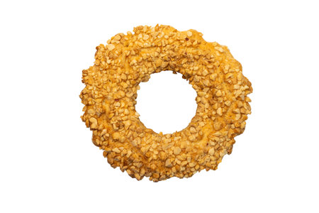 Close-Up of Nut-Covered Bagel Against White Background