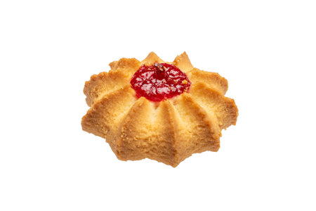 Delicious Star-Shaped Cookie with Raspberry Jam Center on a White Backgroundの写真素材