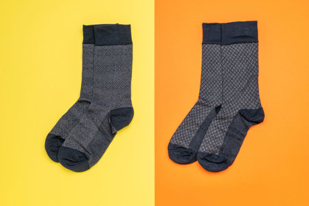 Patterned Socks on Yellow and Orange Backgrounds - Fashion Footwear Still Life