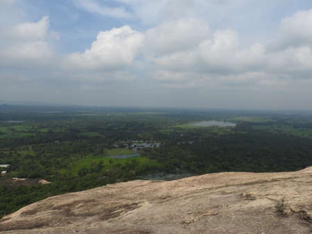 The view on the Pidurangala mountain from Sigiriya Rock or Sinhagiri aerial panoramic, Dambulla in Sri Lankaの写真素材