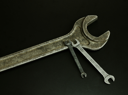 Spanners on a black background,の写真素材