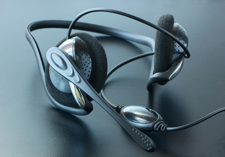 Headphones with a microphone.Headset.Tinted image.の写真素材