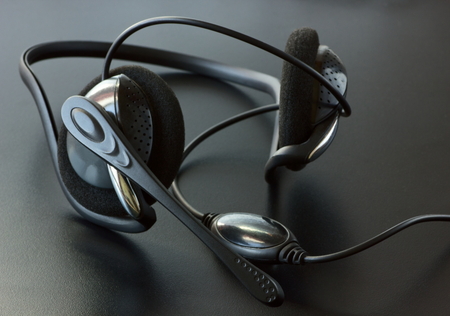 Headphones with a microphone.Headset.Tinted image.の写真素材