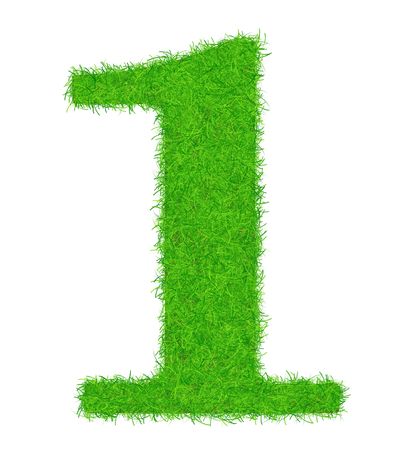 The number of "1" is decorated brightly a green grass.の写真素材